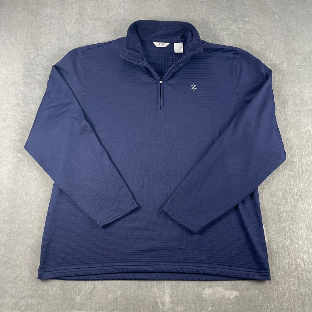 IZOD Mens XL Navy Blue Quarter Zip Pullover PerformX Textured Grid Fleece